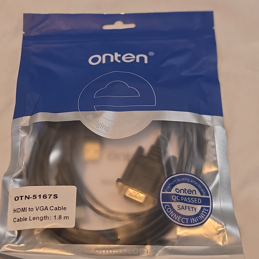 Onten HDMI to VGA Cable 1.8m Black New OTN-5167S Adapter 1080p Full HD